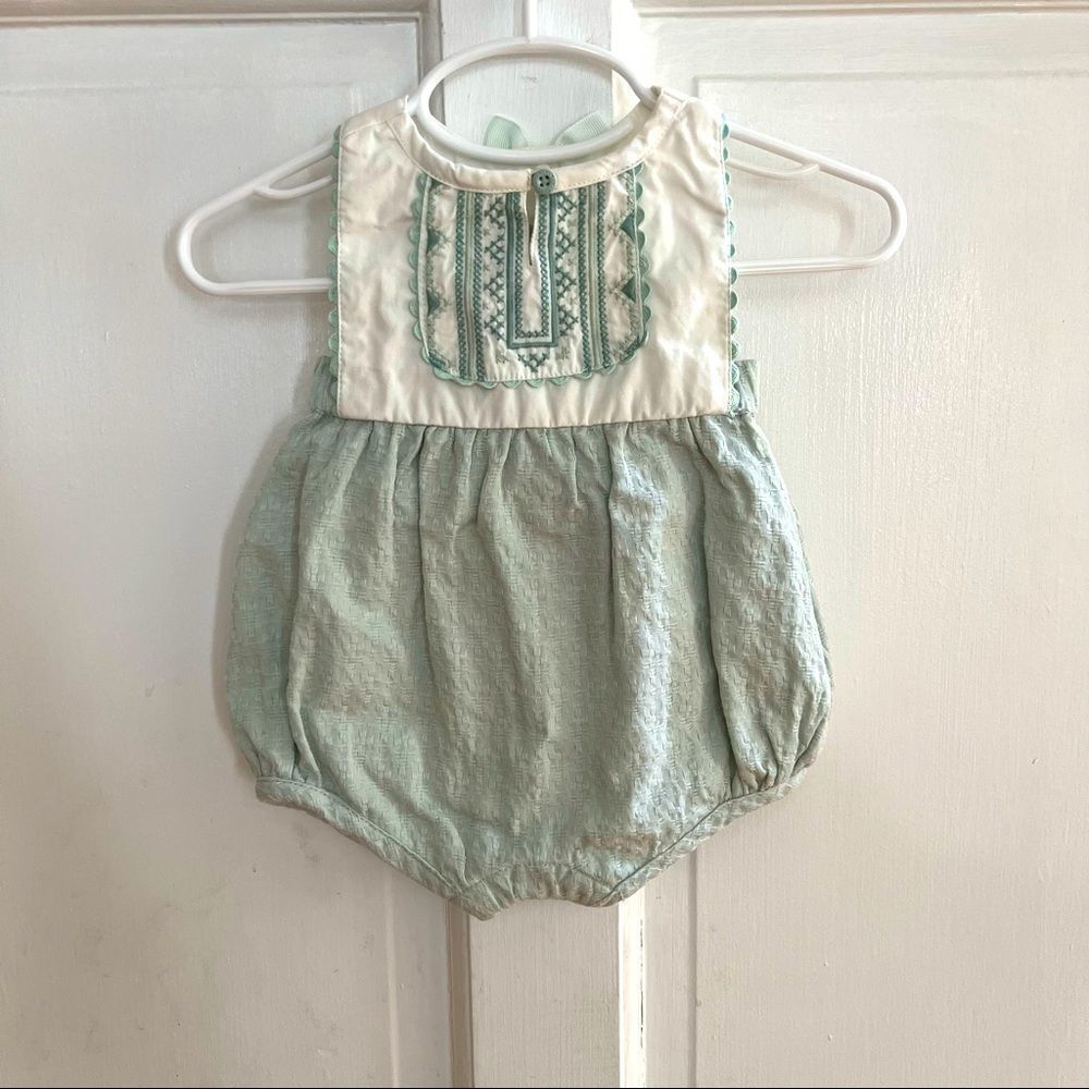 Smocked Sage Green Baby Bubble Romper